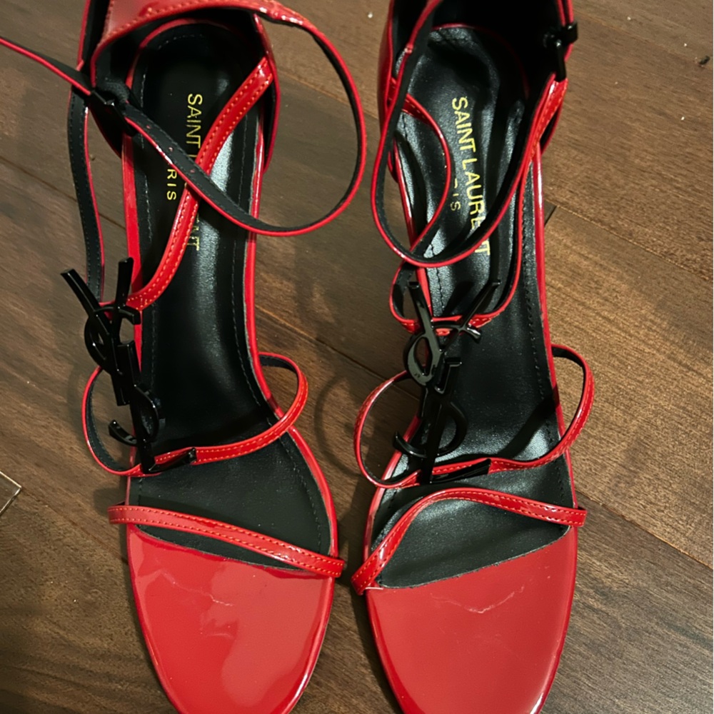 Red and Black Heels with High Stiletto and Crisscross Straps